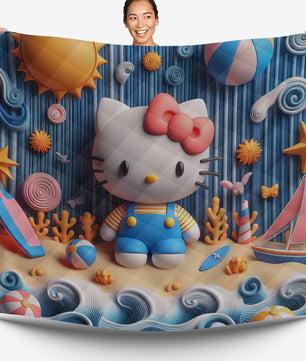 Hello Kitty bed set - Sweet quilt set cute waves 3D high quality cotton quilt & pillowcase - Lusy Store LLC