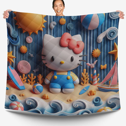 Hello Kitty bed set - Sweet quilt set cute waves 3D high quality cotton quilt & pillowcase - Lusy Store LLC
