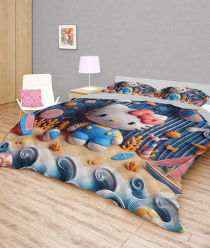 Hello Kitty bed set - Sweet quilt set cute waves 3D high quality cotton quilt & pillowcase - Lusy Store LLC