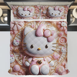 Hello Kitty bed set - Sweet quilt set luxury Kitty cute 3D high quality cotton quilt & pillowcase - Lusy Store LLC