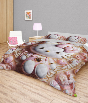 Hello Kitty bed set - Sweet quilt set luxury Kitty cute 3D high quality cotton quilt & pillowcase - Lusy Store LLC