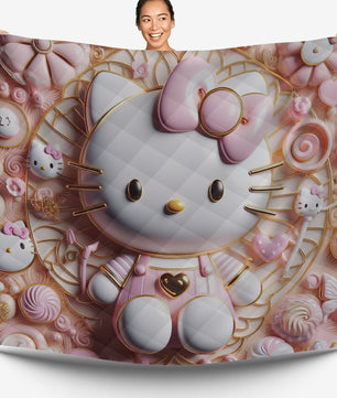 Hello Kitty bed set - Sweet quilt set luxury Kitty cute 3D high quality cotton quilt & pillowcase - Lusy Store LLC