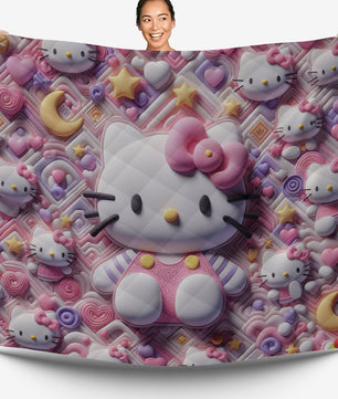 Hello Kitty bed set - Sweet quilt set pink art cute 3D high quality cotton quilt & pillowcase - Lusy Store LLC