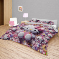 Hello Kitty bed set - Sweet quilt set pink art cute 3D high quality cotton quilt & pillowcase - Lusy Store LLC