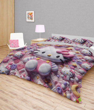 Hello Kitty bed set - Sweet quilt set pink art cute 3D high quality cotton quilt & pillowcase - Lusy Store LLC