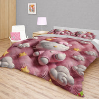 Hello Kitty bed set - Sweet quilt set pink waves cute Kitty sleeping 3D high quality cotton quilt & pillowcase - Lusy Store LLC