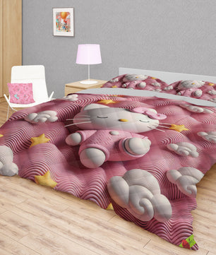 Hello Kitty bed set - Sweet quilt set pink waves cute Kitty sleeping 3D high quality cotton quilt & pillowcase - Lusy Store LLC