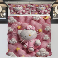 Hello Kitty bed set - Sweet quilt set pink waves cute Kitty sleeping 3D high quality cotton quilt & pillowcase - Lusy Store LLC