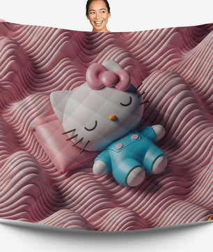 Hello Kitty bed set - Sweet quilt set pink waves cute Kitty sleeping 3D high quality cotton quilt & pillowcase - Lusy Store LLC