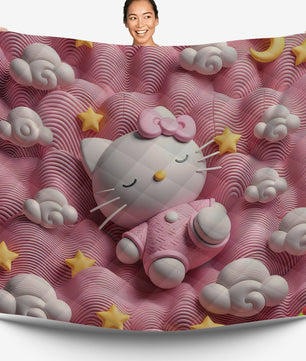 Hello Kitty bed set - Sweet quilt set pink waves cute Kitty sleeping 3D high quality cotton quilt & pillowcase - Lusy Store LLC