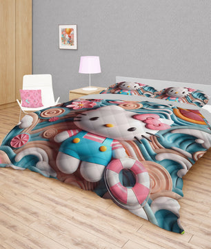 Hello Kitty bed set - Sweet summer quilt set cute 3D high quality cotton quilt & pillowcase - Lusy Store LLC