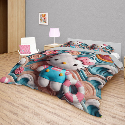 Hello Kitty bed set - Sweet summer quilt set cute 3D high quality cotton quilt & pillowcase - Lusy Store LLC