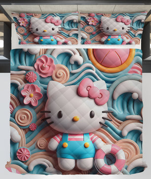 Hello Kitty bed set - Sweet summer quilt set cute 3D high quality cotton quilt & pillowcase - Lusy Store LLC