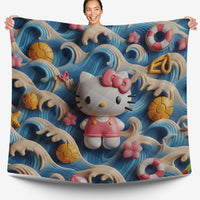 Hello Kitty bed set - Waves art quilt set cool cute 3D high quality cotton quilt & pillowcase - Lusy Store LLC