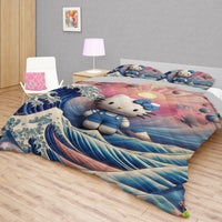 Hello Kitty bed set - Waves art quilt set cool cute 3D high quality cotton quilt & pillowcase - Lusy Store LLC