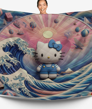 Hello Kitty bed set - Waves art quilt set cool cute 3D high quality cotton quilt & pillowcase - Lusy Store LLC