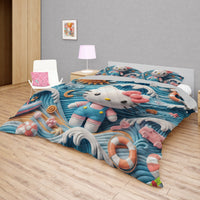 Hello Kitty bed set - Waves summer quilt set art cute 3D high quality cotton quilt & pillowcase - Lusy Store LLC