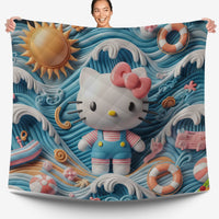 Hello Kitty bed set - Waves summer quilt set art cute 3D high quality cotton quilt & pillowcase - Lusy Store LLC