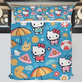 Hello Kitty bedding - Blue summer bedding set high quality linen fabric duvet cover & pillowcase - Lusy Store LLC