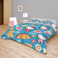 Hello Kitty bedding - Blue summer bedding set high quality linen fabric duvet cover & pillowcase - Lusy Store LLC