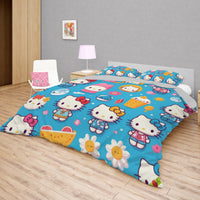 Hello Kitty bedding - Blue summer bedding set high quality linen fabric duvet cover & pillowcase - Lusy Store LLC