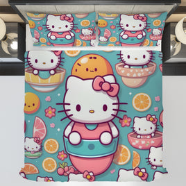 Hello Kitty bedding - Cute summer bedding set high quality linen fabric duvet cover & pillowcase - Lusy Store LLC