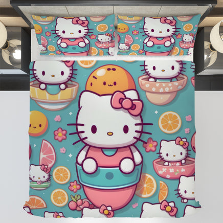 Hello Kitty bedding - Cute summer bedding set high quality linen fabric duvet cover & pillowcase Bedding Set (3pcs)