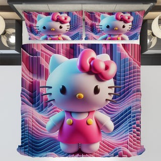 Hello Kitty bedding - Digital art bedding set cute 3D high quality linen fabric duvet cover & pillowcase - Lusy Store LLC