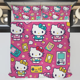 Hello Kitty bedding - Gamer bedding set high quality linen fabric duvet cover & pillowcase - Lusy Store LLC
