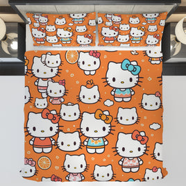 Hello Kitty bedding - Orange cute summer bedding set high quality linen fabric duvet cover & pillowcase - Lusy Store LLC