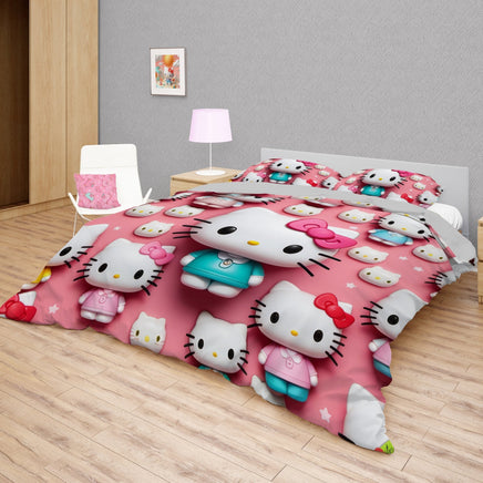Hello Kitty bedding - Pink bedding set cute 3D high quality linen fabric duvet cover & pillowcase - Lusy Store LLC
