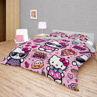 Hello Kitty bedding - Pink cool bedding set 3D high quality linen fabric duvet cover & pillowcase for bedroom - Lusy Store LLC