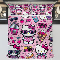 Hello Kitty bedding - Pink cool bedding set 3D high quality linen fabric duvet cover & pillowcase for bedroom - Lusy Store LLC