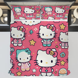 Hello Kitty bedding - Pink cute bedding set high quality linen fabric duvet cover & pillowcase for bedroom - Lusy Store LLC
