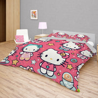 Hello Kitty bedding - Pink cute bedding set high quality linen fabric duvet cover & pillowcase for bedroom - Lusy Store LLC