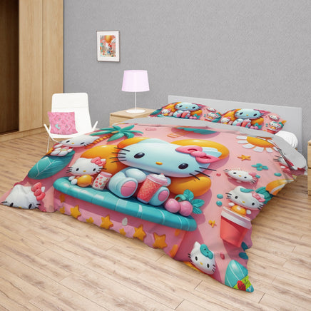 Hello Kitty bedding - Pink cute summer 3D bedding set high quality linen fabric duvet cover & pillowcase - Lusy Store LLC