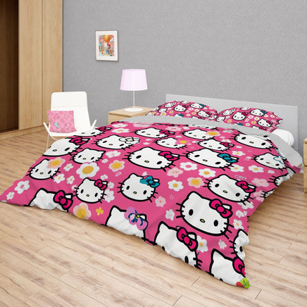 Hello Kitty bedding - Pink Spring bedding set high quality linen fabric duvet cover & pillowcase - Lusy Store LLC