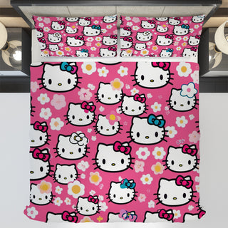 Hello Kitty bedding - Pink Spring bedding set high quality linen fabric duvet cover & pillowcase - Lusy Store LLC