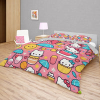 Hello Kitty bedding - Pink summer bedding set high quality linen fabric duvet cover & pillowcase - Lusy Store LLC