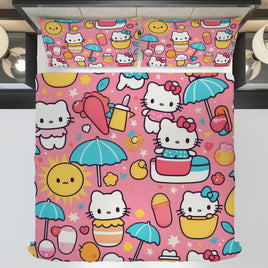 Hello Kitty bedding - Pink summer bedding set high quality linen fabric duvet cover & pillowcase - Lusy Store LLC
