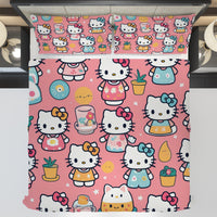 Hello Kitty bedding - Pink summer bedding set high quality linen fabric duvet cover & pillowcase - Lusy Store LLC