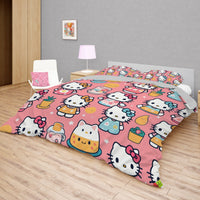 Hello Kitty bedding - Pink summer bedding set high quality linen fabric duvet cover & pillowcase - Lusy Store LLC