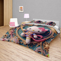 Hello Kitty bedding - Samurai bedding set art cool cute 3D high quality linen fabric duvet cover & pillowcase - Lusy Store LLC