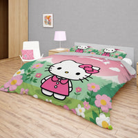 Hello Kitty bedding - Spring bedding set cute high quality linen fabric duvet cover & pillowcase - Lusy Store LLC