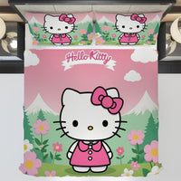 Hello Kitty bedding - Spring bedding set cute high quality linen fabric duvet cover & pillowcase - Lusy Store LLC