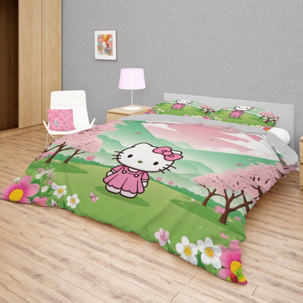 Hello Kitty bedding - Spring bedding set cute high quality linen fabric duvet cover & pillowcase - Lusy Store LLC