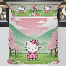 Hello Kitty bedding - Spring bedding set cute high quality linen fabric duvet cover & pillowcase - Lusy Store LLC