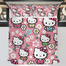 Hello Kitty bedding - Spring bedding set pink cute high quality linen fabric duvet cover & pillowcase - Lusy Store LLC