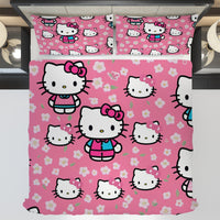 Hello Kitty bedding - Spring bedding set pink cute high quality linen fabric duvet cover & pillowcase - Lusy Store LLC