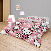 Hello Kitty bedding - Spring bedding set pink cute high quality linen fabric duvet cover & pillowcase - Lusy Store LLC